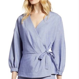 Halogen Side Tie Chambray Wrap Shirt
